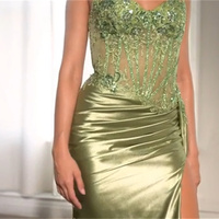 Sweetheart Neckline Spaghetti Strap Slit Ball Gown Party Dress - Thumbnail 2