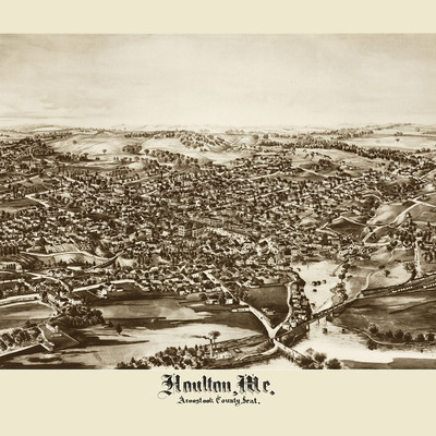 Houlton, me in 1894 - bird's eye view map, aerial, panorama, vintage, antique, reproduction, giclée, framable, fine art, home decor