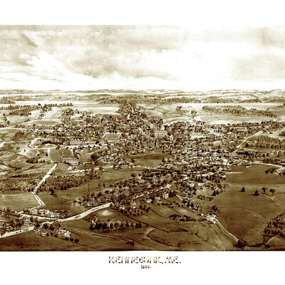 Kennebunk, maine in 1895 - bird's eye view map, aerial, panorama, vintage, antique, reproduction, giclée, framable, fine art