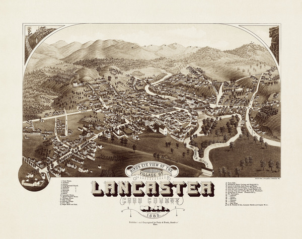 Lancaster, NH in 1883 - Bird's Eye View Map, Aerial Map, Panorama, Vintage map, Antique map, Reproduction, Giclée, Framable, Fine Art