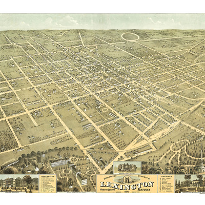 Lexington, kentucky in 1871 - bird's eye view map, aerial map, panorama, vintage map, antique map, reproduction, giclée, fine art, wall art