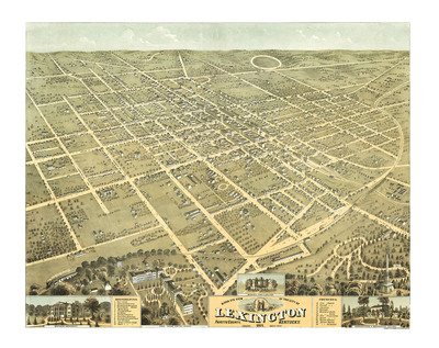 Lexington, Kentucky in 1871 - Bird's Eye View Map, Aerial Map, Panorama, Vintage map, Antique map, Reproduction, Giclée, Fine Art, Wall Art