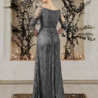 Mother of the Bride Dresses with Lace 3/4 Sleeves Pleated  - Thumbnail 1