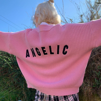 Angelic pink knitted cardigan sweater - Thumbnail 1
