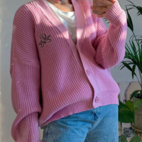 ANGELIC PINK KNITTED CARDIGAN SWEATER - Thumbnail 4