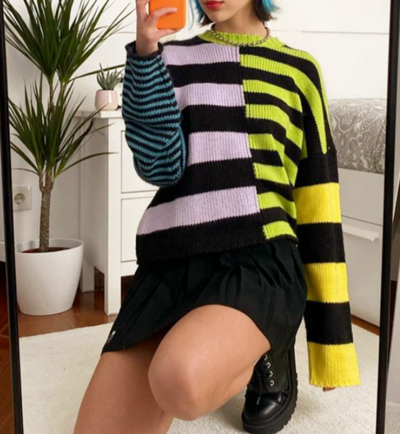 Color Block Striped Pullover Knit Sweater