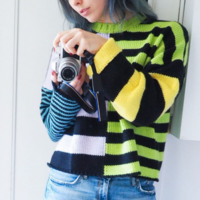 Color Block Striped Pullover Knit Sweater - Thumbnail 1