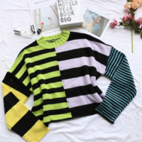 Color Block Striped Pullover Knit Sweater - Thumbnail 2