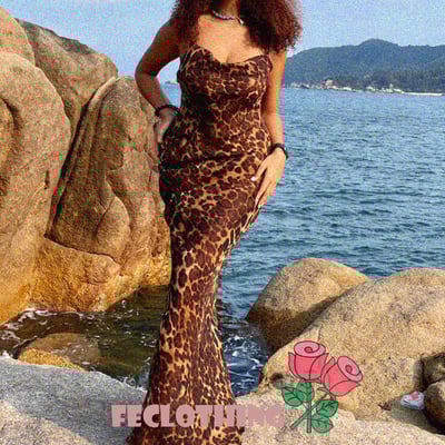 Sling leopard dress evening dress - Thumbnail 5