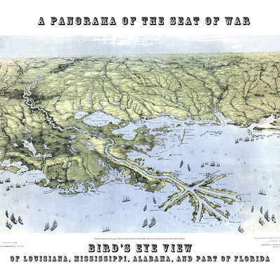 Louisiana, mississippi, alabama, and part of florida 1861 - bird's eye view, aerial, panorama, vintage, antique, reproduction, fine art