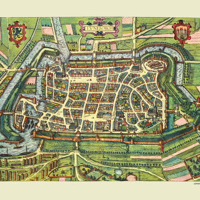 Lüneburg, germany in 1598 - bird's eye view, panorama, vintage map, antique, reproduction, framable, fine art, wall art