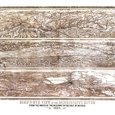 Mississippi river from the mouth of the missouri river to the gulf of mexico 1884 - bird's eye view map, antique map, framable, fine art