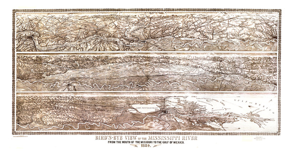 Mississippi River from the Mouth of the Missouri River to the Gulf of Mexico 1884 - Bird's Eye View Map, Antique map, Framable, Fine Art