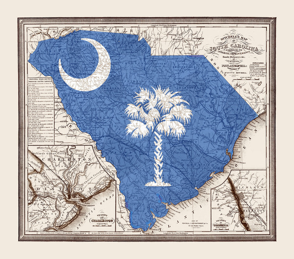Mitchell's South Carolina in 1849 w Logo Overlay- State Map, Restoration, Vintage, Antique, Fine Art, Wall Art, History