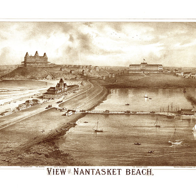 Nantasket beach, hull, ma in 1879 - bird's eye view map, aerial map, panorama, vintage map, antique map, reproduction, giclée, wall map, art