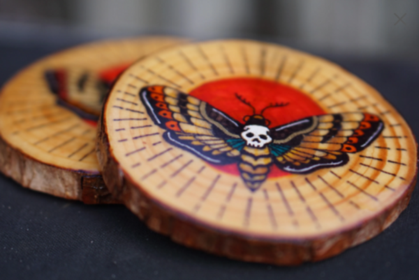 Dark Moth Wooden Coasters