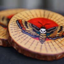 Dark Moth Wooden Coasters