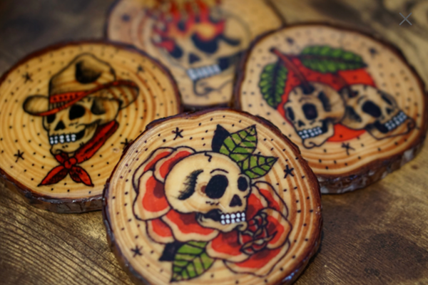 Skull Set of 4 Wooden Coasters 