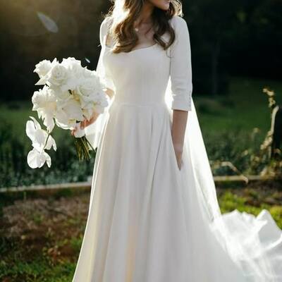 Elegant a line half sleeve simple wedding dress bridal gown