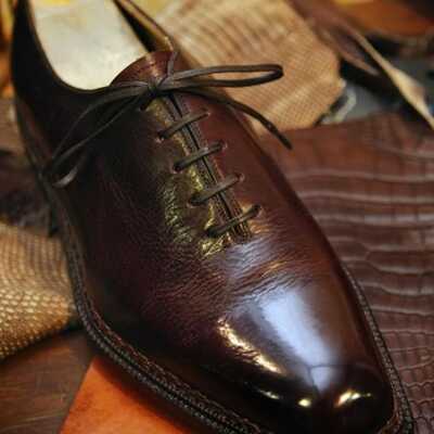 Handmade brown cow leather double stitch derby formal lace up dress shoes - Thumbnail 1
