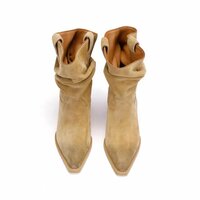 Handmade suede leather mid-tube women's thick heel Martin boots - Thumbnail 3