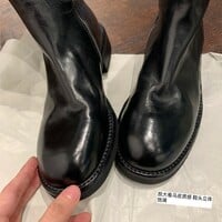 Genuine leather wrinkled vintage high-top knight boots with side zipper 2 colors - Thumbnail 7