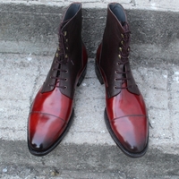 Crafted Leather Men's Red Patina Brown Grain Leather High Ankle Lace up Boots - Thumbnail 1