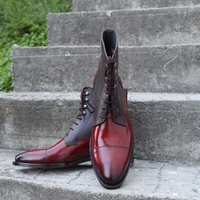 Crafted Leather Men's Red Patina Brown Grain Leather High Ankle Lace up Boots - Thumbnail 2