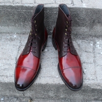 Crafted Leather Men's Red Patina Brown Grain Leather High Ankle Lace up Boots - Thumbnail 3