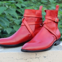 Crafted Leather Classic Men's Red Jodhpurs Leather Dress Ankle Boots - Thumbnail 1