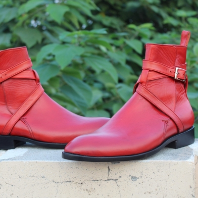 Crafted leather classic men's red jodhpurs leather dress ankle boots - Thumbnail 5