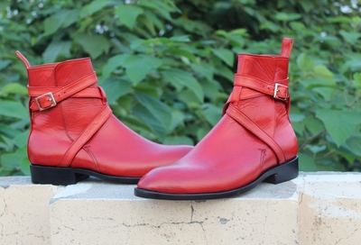 Crafted Leather Classic Men's Red Jodhpurs Leather Dress Ankle Boots