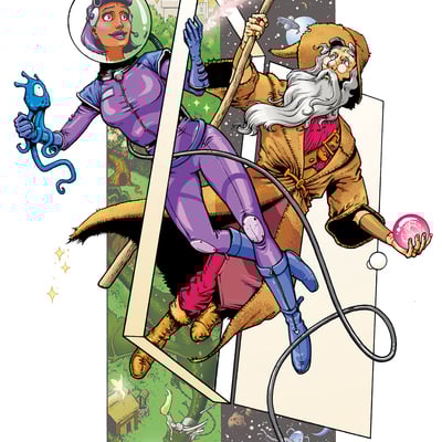 Sci fi/fantasy crossover sticker (5x3.5)