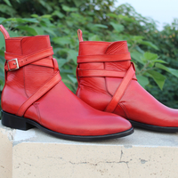 Crafted Leather Classic Men's Red Jodhpurs Leather Dress Ankle Boots - Thumbnail 4