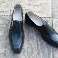 Crafted Leather Classic New Handmade Mens Black Calf Leather Single Buckle Monk Strap Formal Dress Shoes - Thumbnail 3