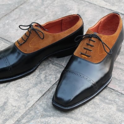 Crafted leather black calf brown suede handmade mens dress shoes - Thumbnail 5