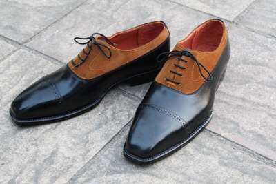 Crafted Leather Black Calf Brown Suede Handmade Mens Dress Shoes