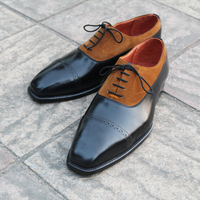 Crafted Leather Black Calf Brown Suede Handmade Mens Dress Shoes - Thumbnail 1