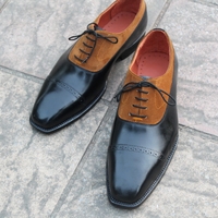 Crafted Leather Black Calf Brown Suede Handmade Mens Dress Shoes - Thumbnail 2