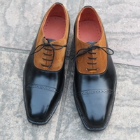 Crafted Leather Black Calf Brown Suede Handmade Mens Dress Shoes - Thumbnail 3