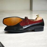 Handmade Oxford Style Two Tone Lace Up Suede And Leather For Men's Shoes - Thumbnail 1