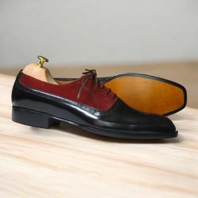 Handmade oxford style two tone lace up suede and leather for men's shoes