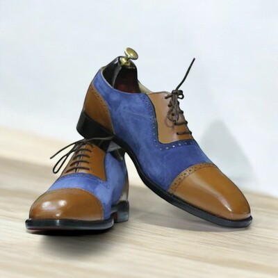 Handmade cap toe lace-up shoes two-tone leather shoes for men bespoke