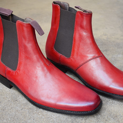 Handmade premium red leather edition chelsea ankle high boot