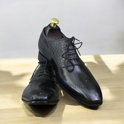 Handmade Black Alligator Oxford Shoes