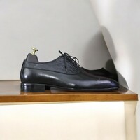 Handmade Black Alligator Oxford Shoes - Thumbnail 3