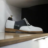 Handmade Bespoke Men's Black & White Genuine Leather Shoes, Oxford Shoes - Thumbnail 6