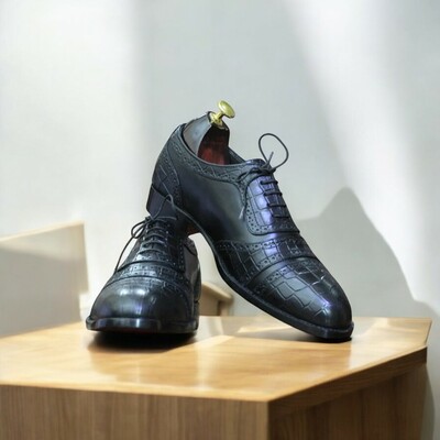 Handmade Blue Alligator Lace-Up Dress Shoes – Luxury Footwear for Men