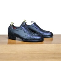 Handmade Blue Alligator Lace-Up Dress Shoes – Luxury Footwear for Men - Thumbnail 5