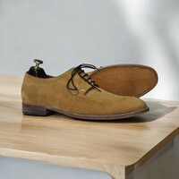 Handmade Derby Suede Lace Up Shoes | Stylish Beige Suede Shoes for Men - Thumbnail 1